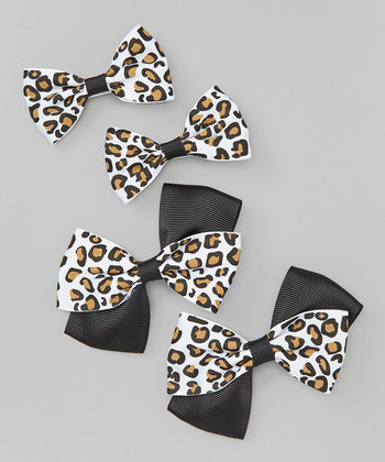 Leopard Bow Clip Set - Black