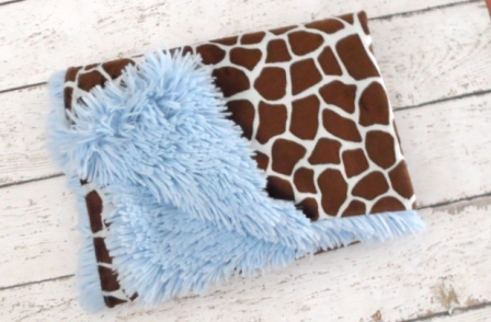 Luxe Blue Giraffe Minky Blanket